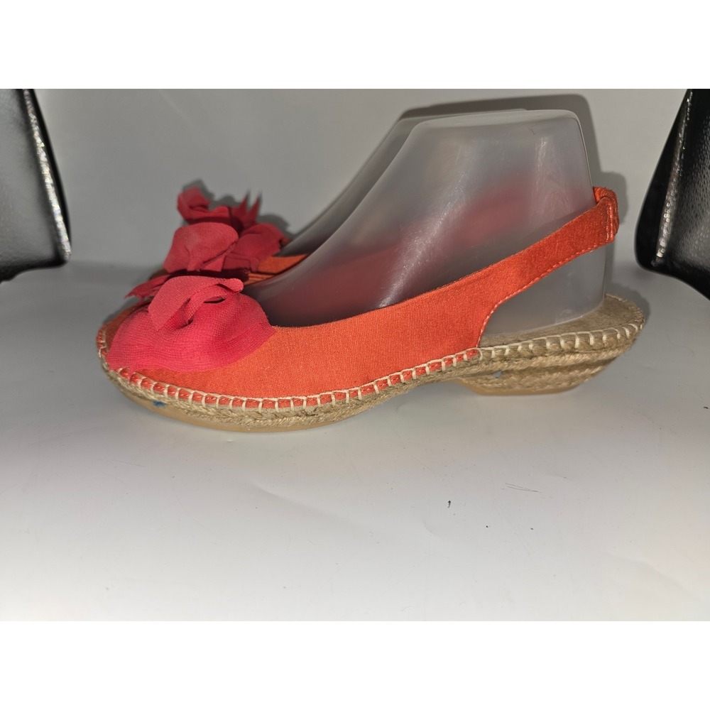 Coral Espadrille Slingback Flats with‎ Oversized Chiffon Bow Round Toe Summer 9M - Picture 3 of 5